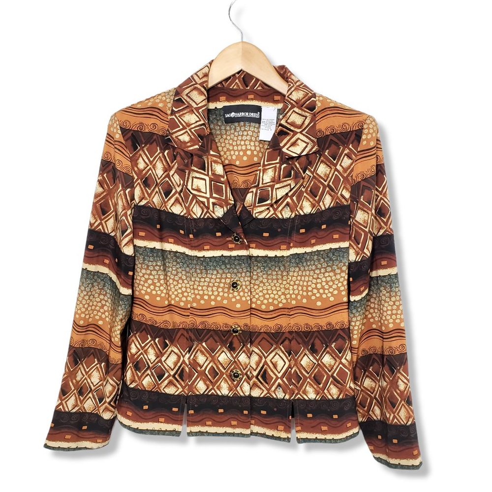 Sag Harbor Brown Abstract Print Button-up Blazer Size 8